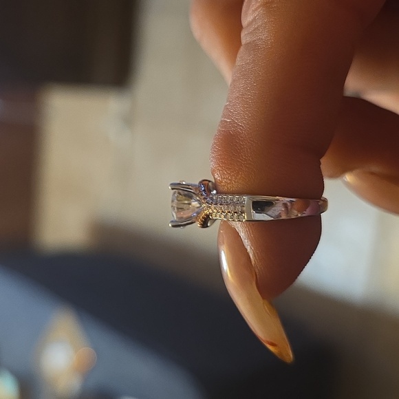 Moissanite 3 CT 2 Tone 925 Sterling Silver Size 5